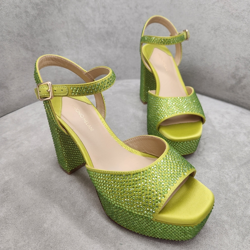 ANTONIO MELANI Lime Green Crystal Platform Sandals - Picture 3 of 15